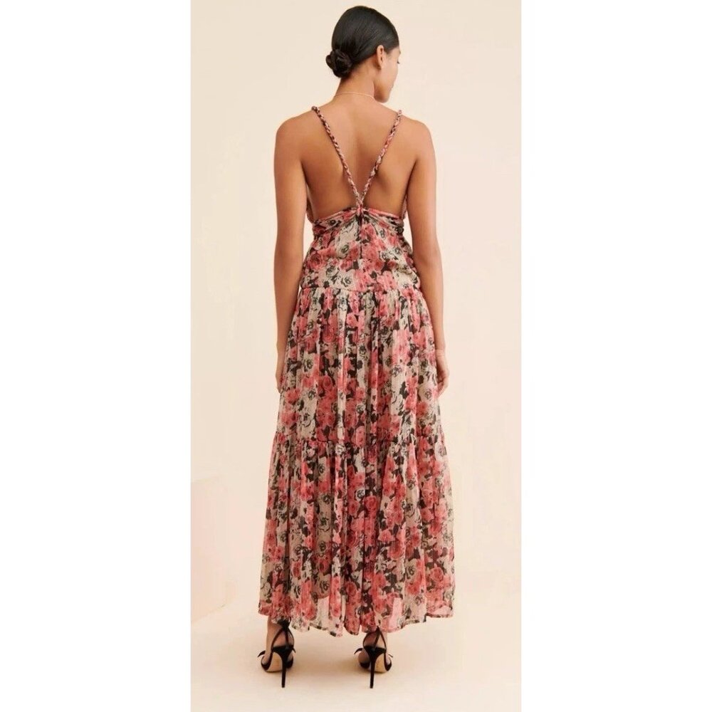 ASTR the Label Eartha Floral Tiered Maxi Dress M Multicolor Taupe Pink Beautiful - Picture 3 of 16